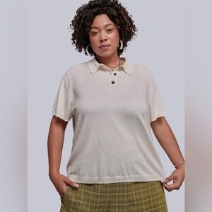 Wildfang Everyday Sweater Polo in Oat Size Large